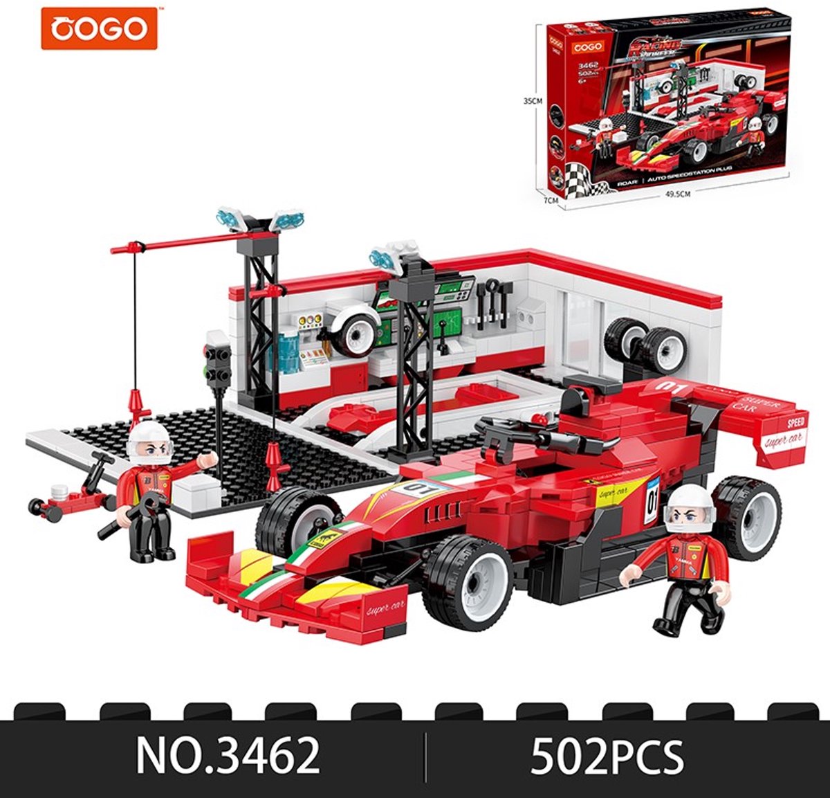COGO Raceauto Garage Bouwset 3462 – 502 onderdelen – 2 minifiguren – vanaf 6 jaar