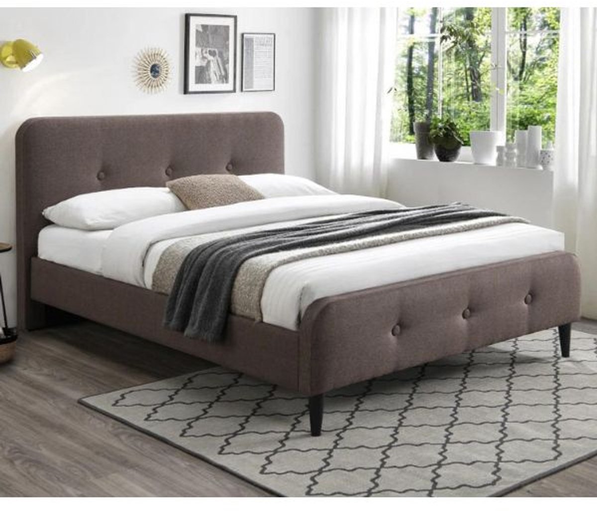 Gestoffeerd bed Vida | 160 x 200 cm | Taupe - Poldimar - Tweepersoons gestoffeerd bed - Taupe - Stof Tweepersoons Normaal bed