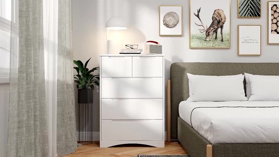 Bealife AP23 Armoire à tiroirs - Armoire de rangement pour chambre avec 5 compartiments spacieux - Brun clair