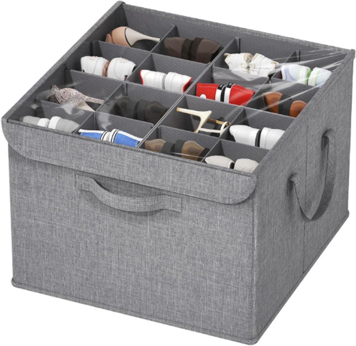 Thuys – Schoenen Organizer Voor Kast – Verstelbare Schoenen Opbergdoos Voor 16 Paar – Draagbare Vouwbare Schoenendoos Met Bodemsteun – Transparant Voor Laarzen Sneakers Hakken – Lichtgrijs – 1 Stuks