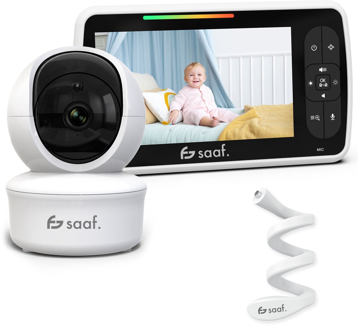 Saaf Babyfoon - Incl. Camera en Monitor - Bestuurbaar/kantelbaar - Praatfunctie - 5" Scherm