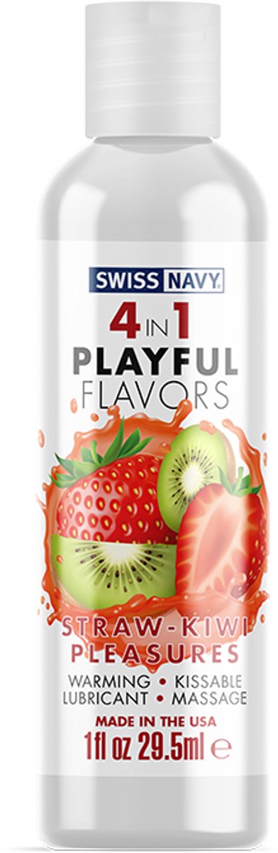 Swiss Navy - 4 in 1 Playful Flavors - Likbaar en Verwarmend Glijmiddel en Massage - Strawberry-Kiwi - 30 ml