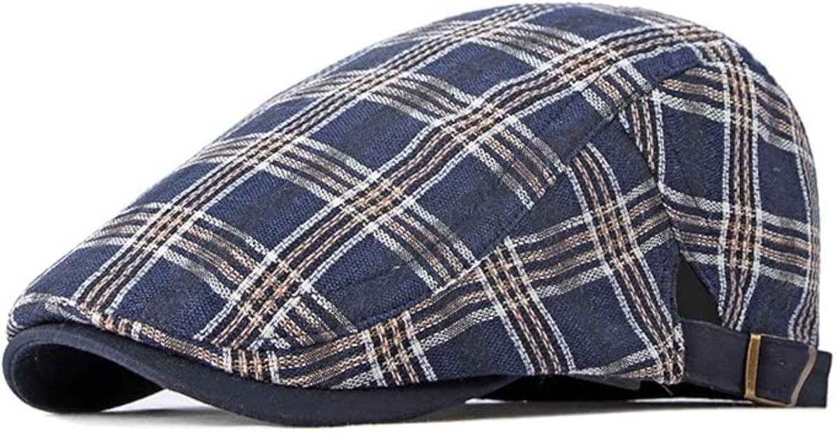 Winkrs - Flatcap blauw/wit geruit - Platte pet, golfpet, klak pet - Verstelbaar - Zomerpet