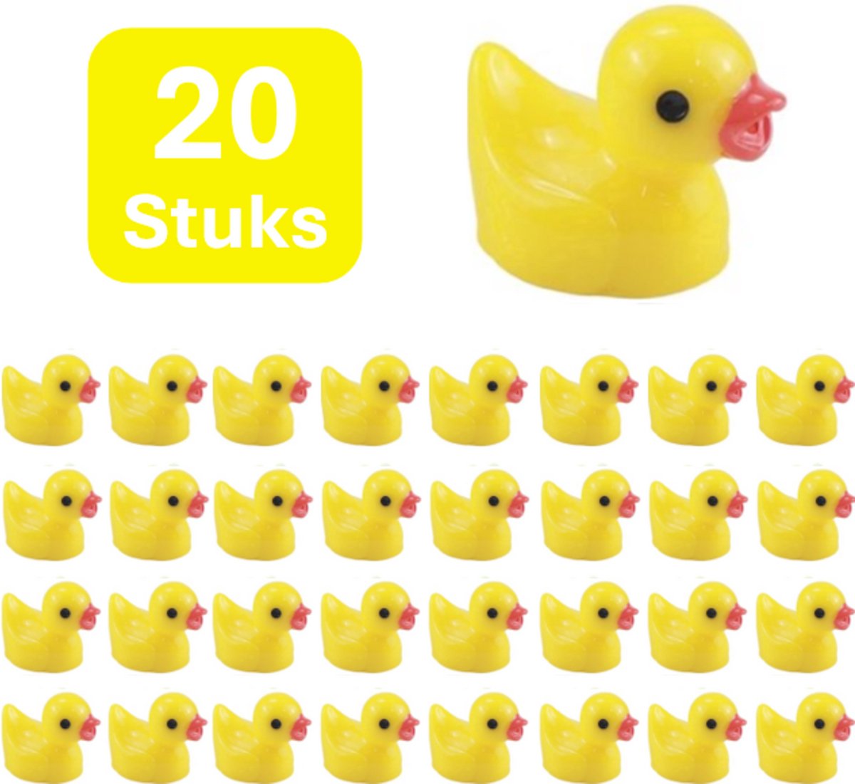 Pradeo - Miniatuur Eendjes - 20 Stuks - Mini - Beeldjes - Hars - Geel - Eendjes - Eenden - Social Media / Instagram / TikTok Trend - Decoratie - Landschap - DIY