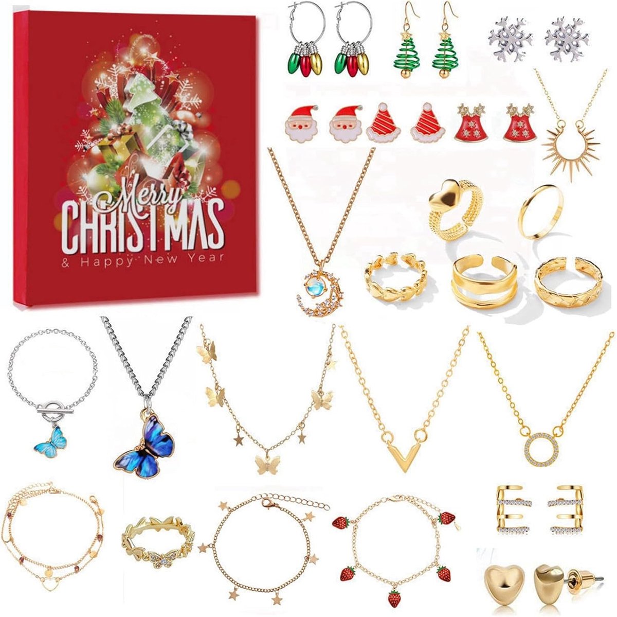 Juwelen Adventskalender voor Kerstmis – 24 Dagen Countdown met Charm Armbanden Kettingen en Ringen – DIY Sieraden Set voor Vrouwen en Meisjes – Perfecte Kerstcadeau 2026