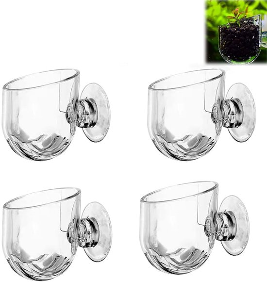4 stuks - Waterplantenbeker Bloedworm - Transparante Bloedworm - Plantenaquariumstandaard - Plantenbeker - Voederbak - Waterplantenbak met zuignap - Aquariumvergrootglasstandaard - Geschikt voor levende aquaria en zoetwatervissen