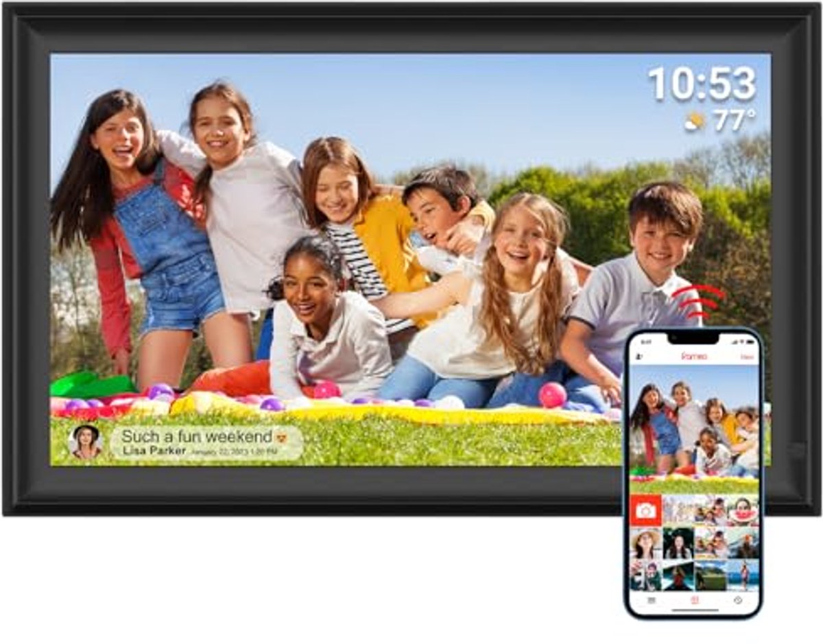 Digitale fotolijst 15,6 inch met FHD IPS-touchscreen – 32 GB opslag, automatische rotatie en muurbevestiging