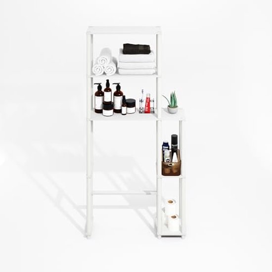 Vrijstaand badkamerrek met 5 planken voor boven het toilet - Wit | bol Vrijstaand badkamerrek met 5 planken voor boven het toilet - Wit | bol