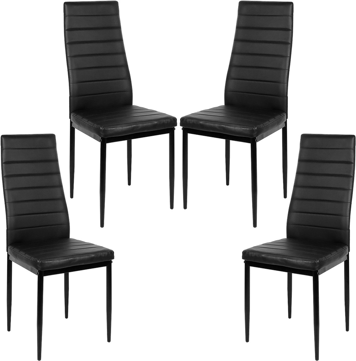 PIPIPOXER-Eetkamerstoelen - Set Van 4 - Eettafelstoel - Keukenstoel -Stoel-PU Leer - Metalen Poten -Zwart