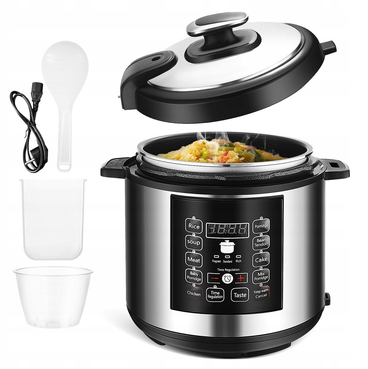 Multicooker 6L - Elektrische Snelkookpan & Slowcooker in 1 | 12-in-1 Functies: Stomen, Bakken, Rijst & Yoghurt Maken | Veiligheidsdeksel met Handvat
