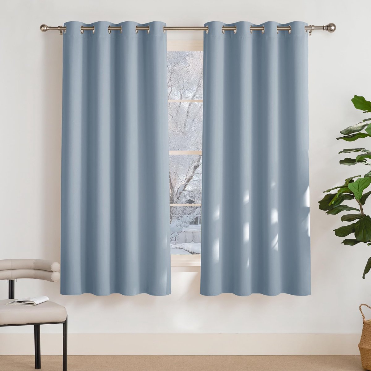 Ibenzoa® Set van 2 thermische verduisteringsgordijnen in spa-blauw met inslagringen