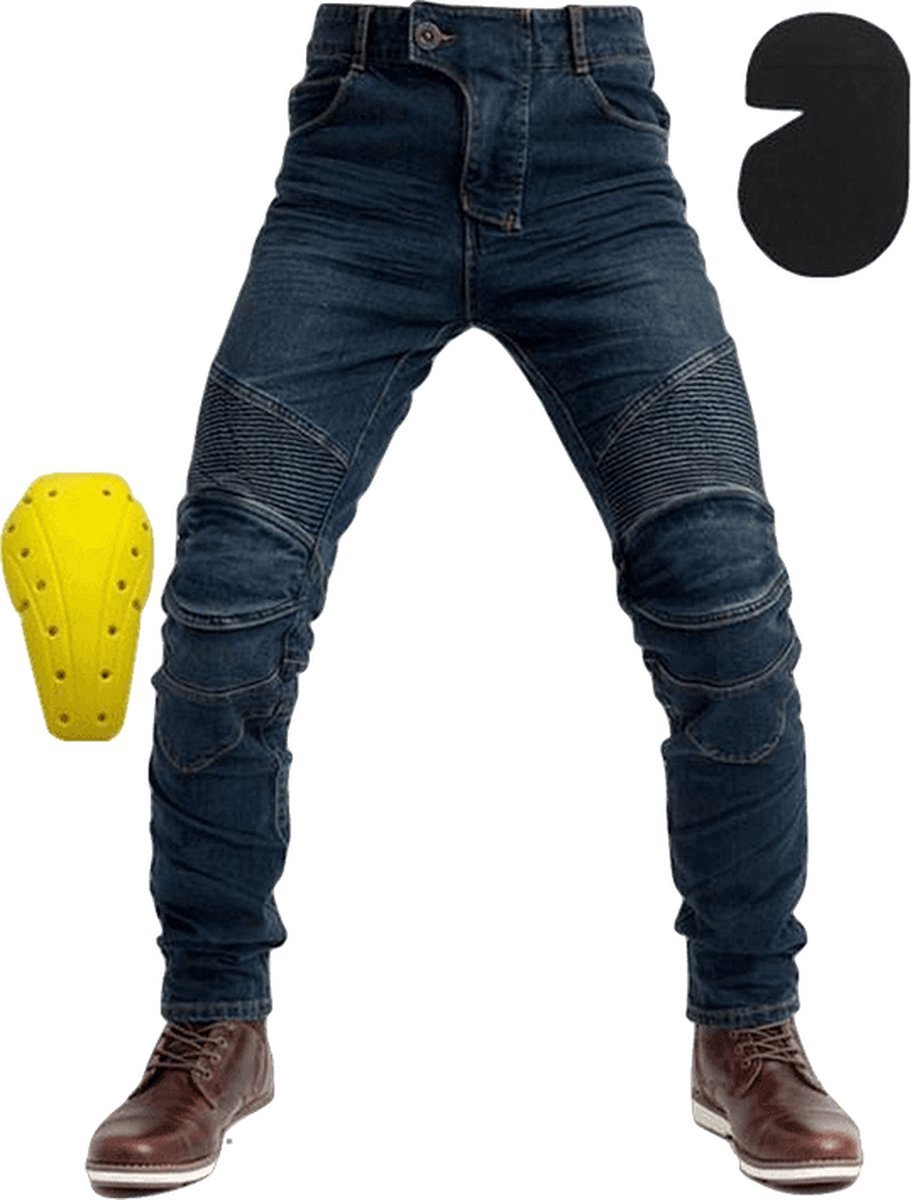 RAMBUX® Biker-Style Jeans Heren – Spijkerbroek Stretch – Uitneembare Heup & Knie Pads Blauw