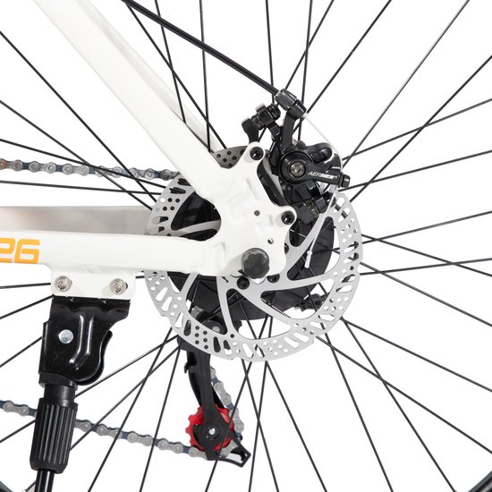 Bamcbase Sedona voorvering mountainbike - 26" - aluminium frame - 21 versnellingen - handrem - mechanische schijfremmen - Bell - spatborden - wit van Bamcbase — afbeelding 5