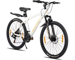 Bamcbase Sedona voorvering mountainbike - 26" - aluminium frame - 21 versnellingen - handrem - mechanische schijfremmen - Bell - spatborden - wit - Geschikt voor buitenactiviteiten in de lente