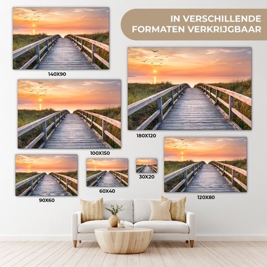 Toile - Plage - Vogels - Coucher de soleil - Dune - Tableaux sur toile nature - Peintures sur toile - Salon - Chambre - 120x80 cm