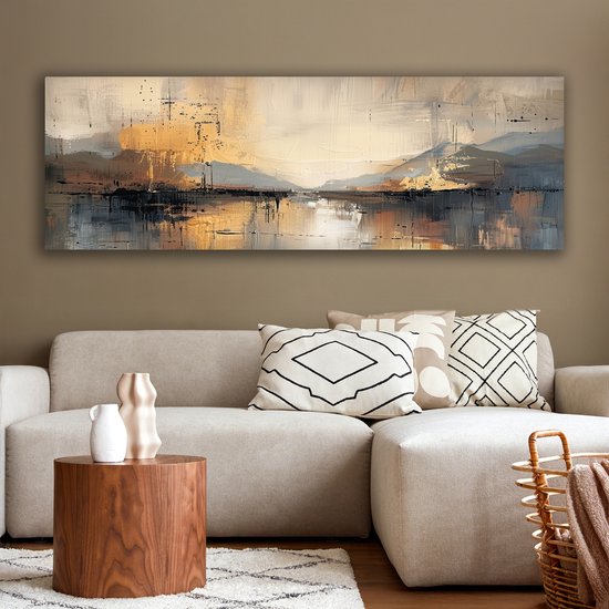 Tableau sur toile 180x60 cm - Décoration murale abstraite - Moderne - Beige - Esthétique - Or - Décoration murale salon - Décoration chambre - Accessoires de décoration - Peintures sur toile