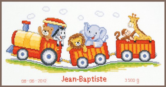 Vervaco - Telpakket kit - Geboorte - Safaritreintje - PN-0145025 - Borduren - Borduurpakket - Borduurpakket geboorte - Borduurpakket volwassenen