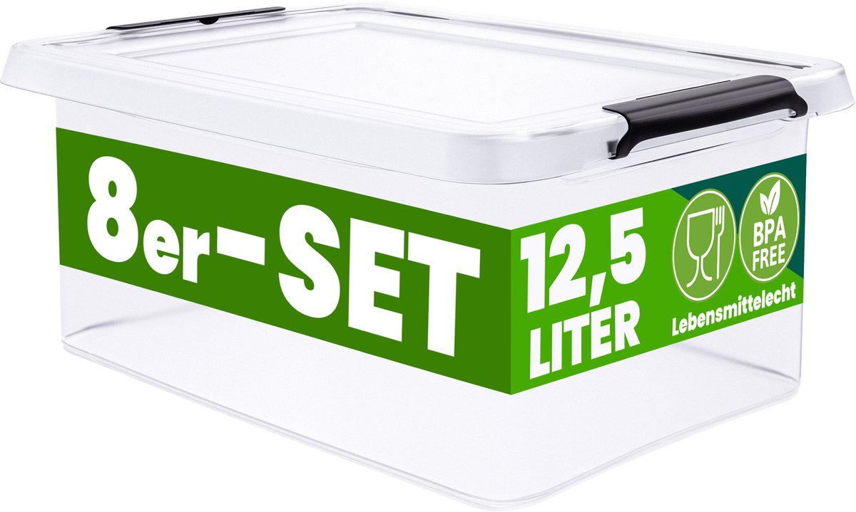 Deuba Opbergox - Set van 8 Stapelbaar 39x29x17cm 12,5L – Transparant