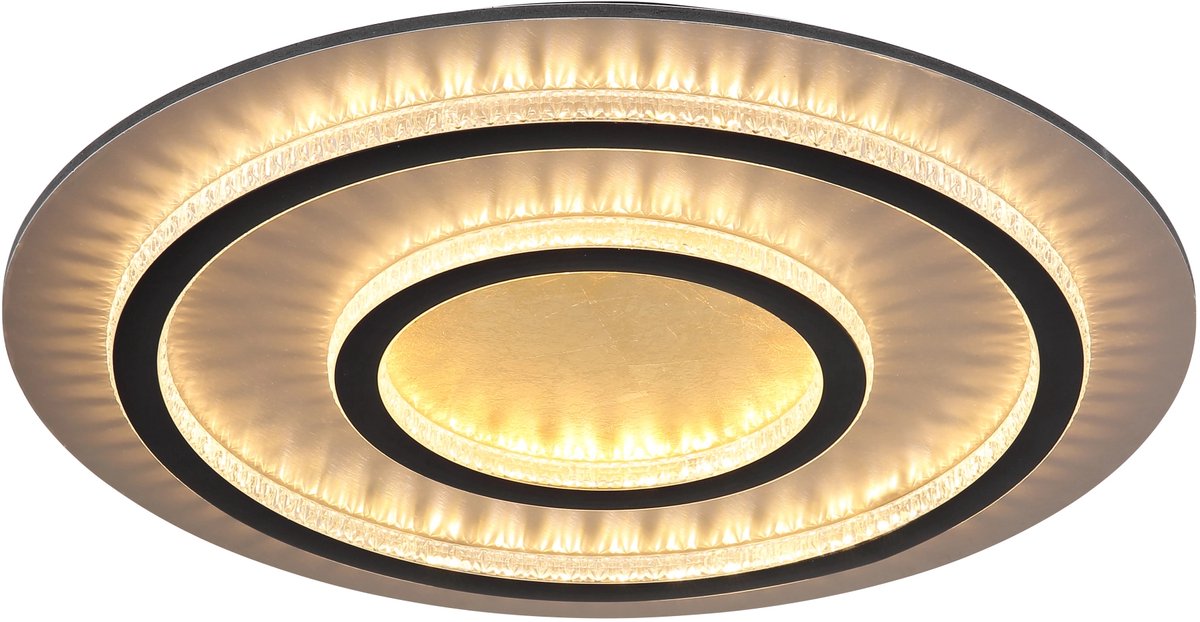Globo LED plafondlamp dimbaar met afstandsbediening kristallen zwart goud woonkamerlamp, kleurverandering, 60W 2100lm warm wit-koud wit, D 55 x 6 cm