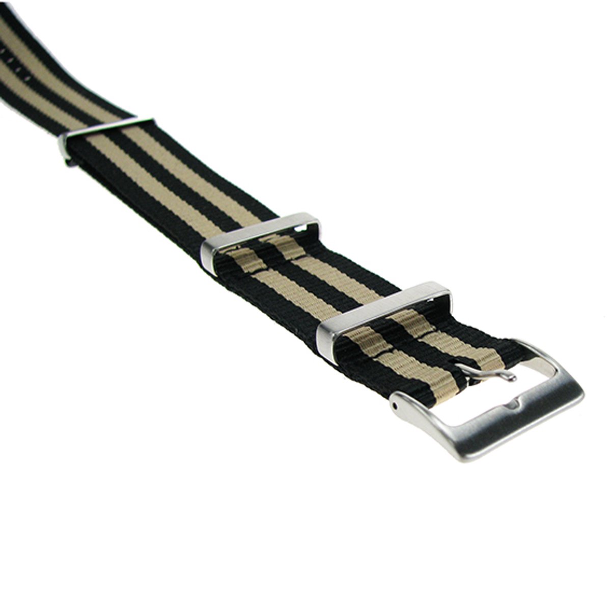 Nylon band zwart-beige gestreept, 20mm