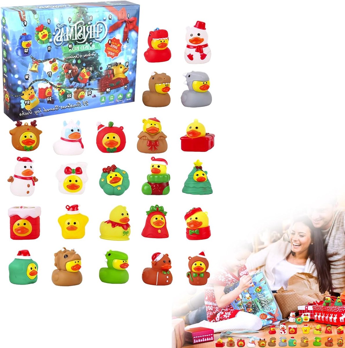 2025 Kerst Badeend Adventskalender - Adventskalender - Rubber Duck Kerst Aftelkalender 24 Dagen - Kerst Aftelkalender - Cadeaus voor Jongens en Meisjes - Kerstfeest Gunsten - decoratie voor thuisfeesten