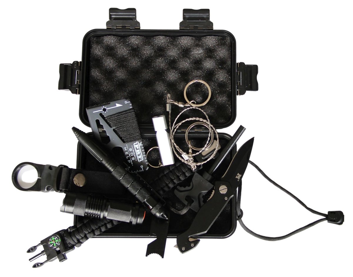 Noodpakket met 10 artikelen die kunnen helpen in een noodsituatie