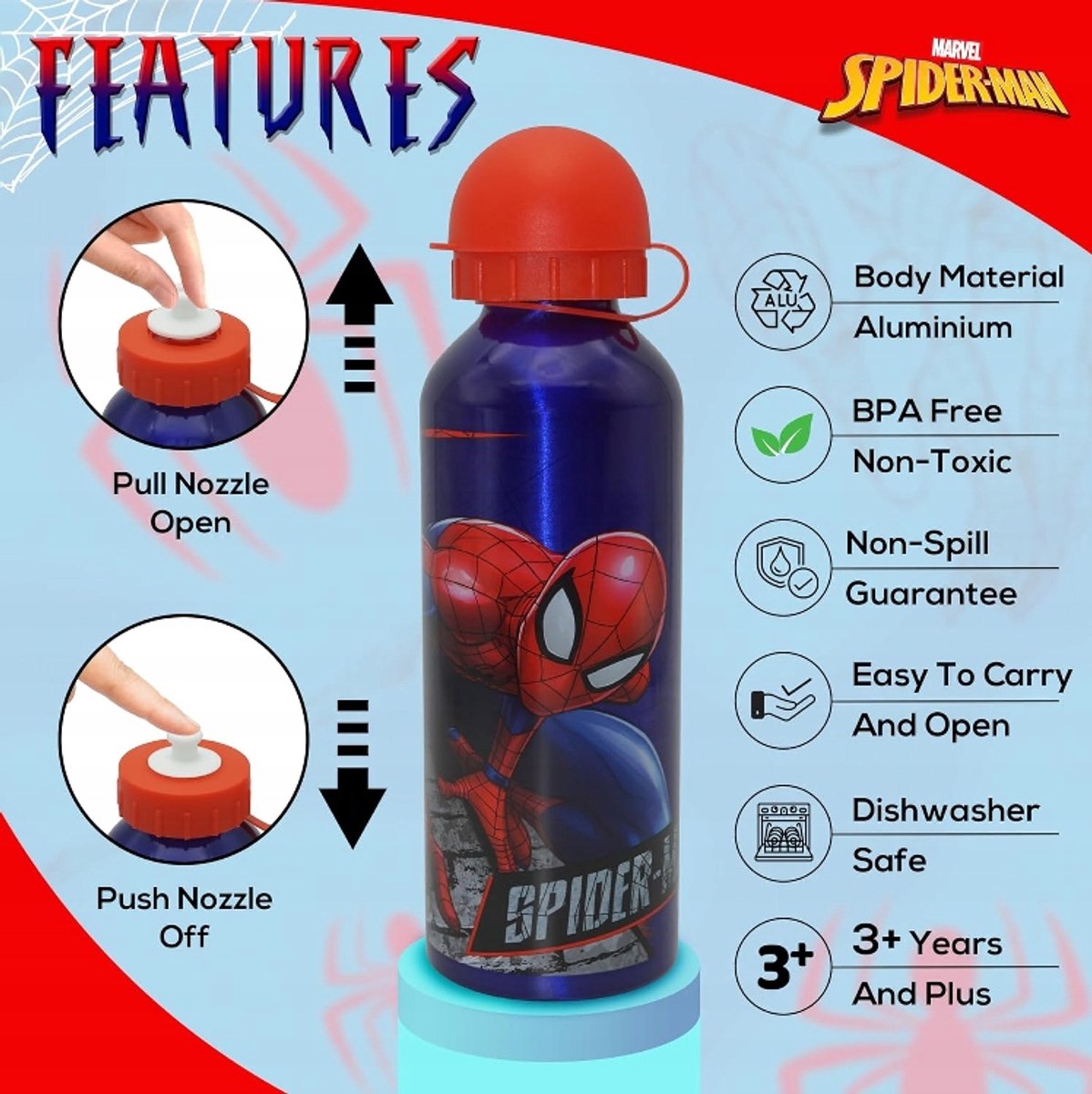Spiderman Bidon Aluminium 500ml - Lekvrij en Kindvriendelijk