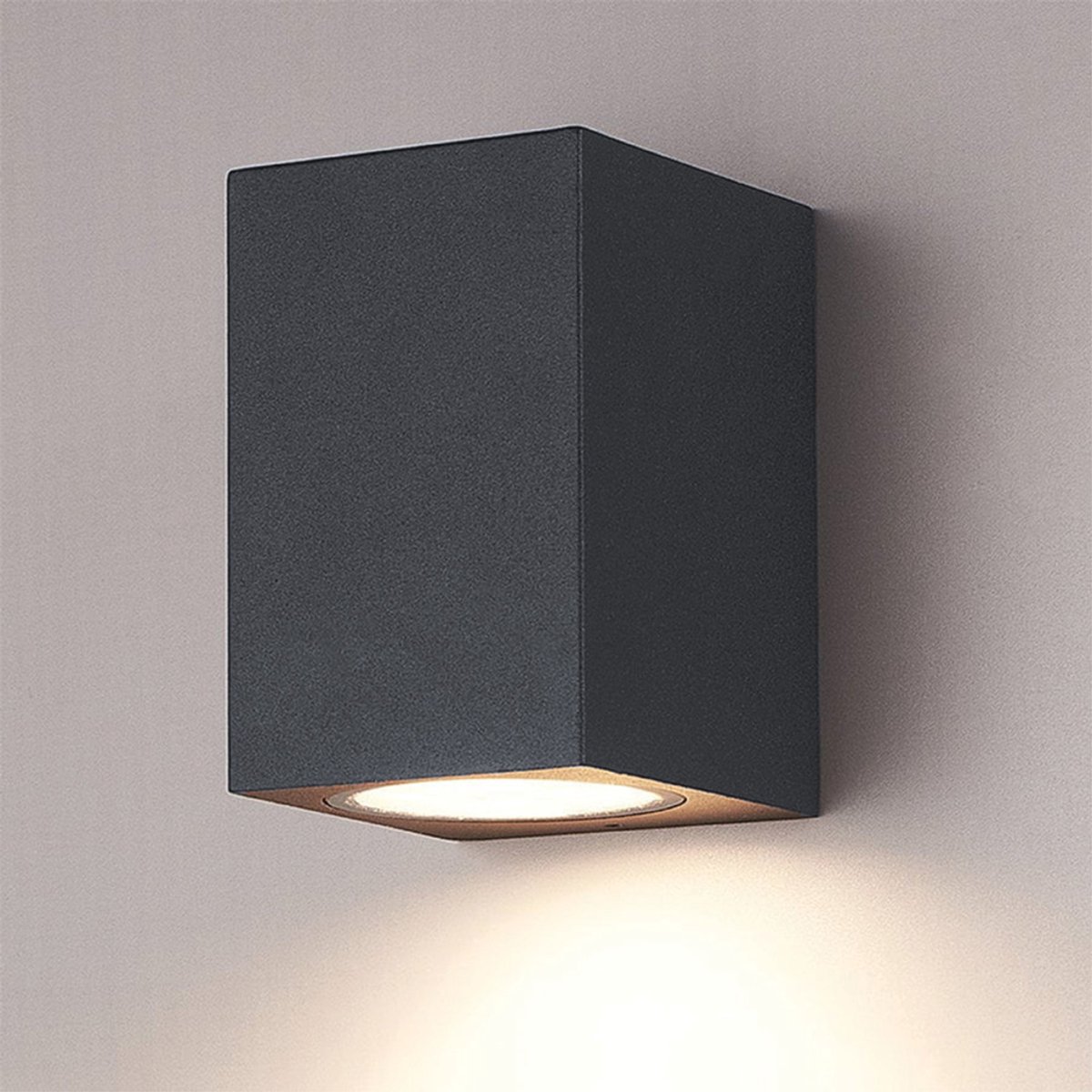 HOFTRONIC wandlamp kubusvorm – dimbaar – gu10 fitting excl lichtbron – antraciet aluminium – ip65 waterdicht – buitenlamp muur downlight