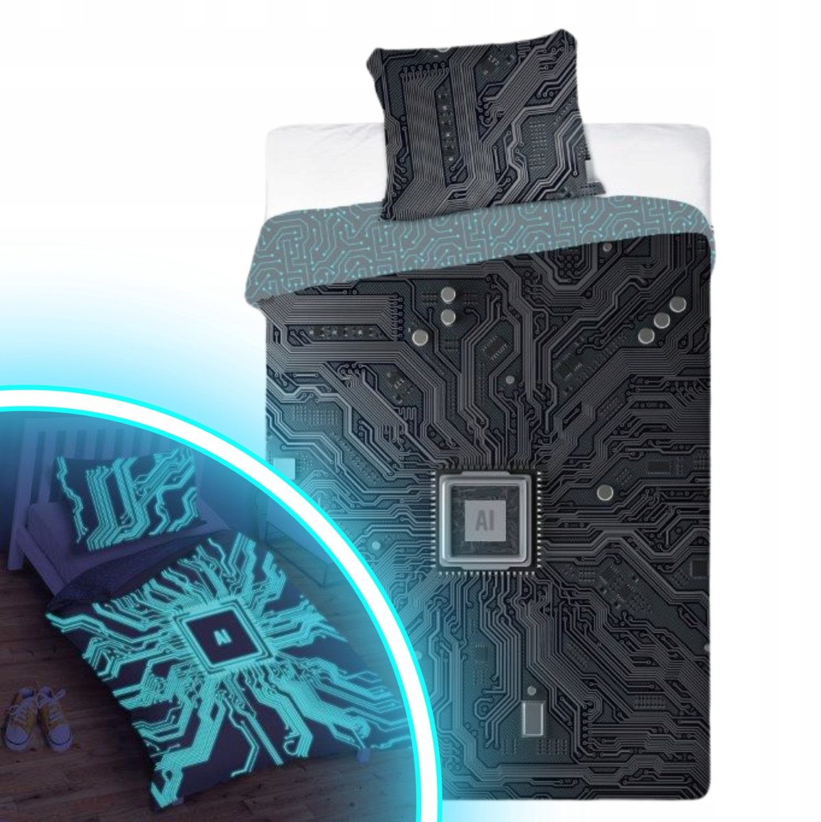 AI Gamer Dekbedovertrek 140x200cm Glow-in-the-dark Katoen