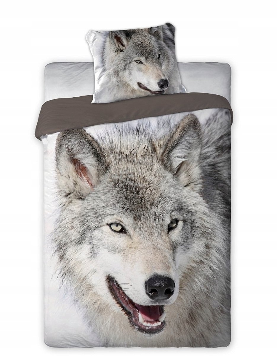 Kinderbeddengoed Katoen Wolf 160x200 cm - Dubbelzijdig met Rits