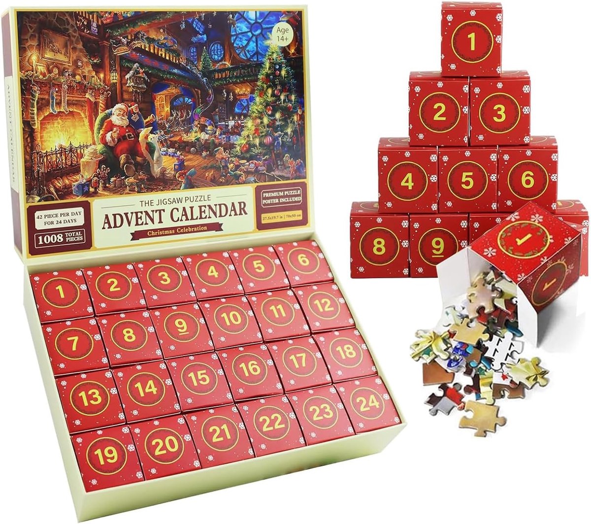 Kerstman Puzzel Adventskalender Puzzel 2025 - Adventskalender - Puzzel - 24 Dagen Kerst Aftelkalender Puzzel - Kerstversiering Puzzelspeelgoed