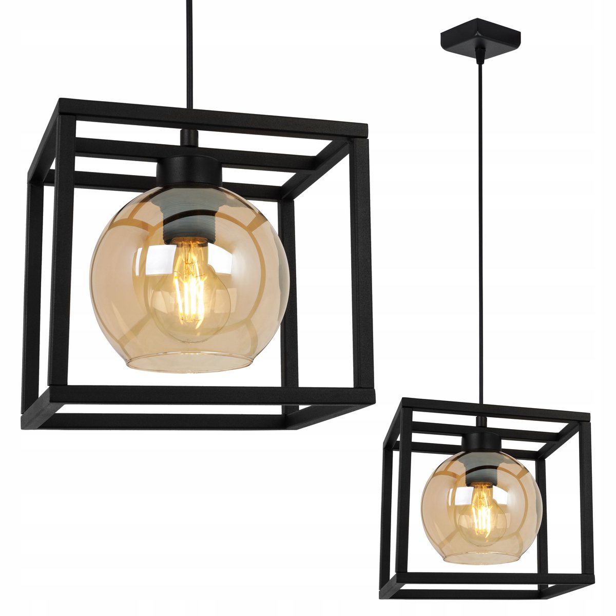 Hanglamp Kooi Glas Miodowy - Zwart Metaal - E27 - Verstelbaar