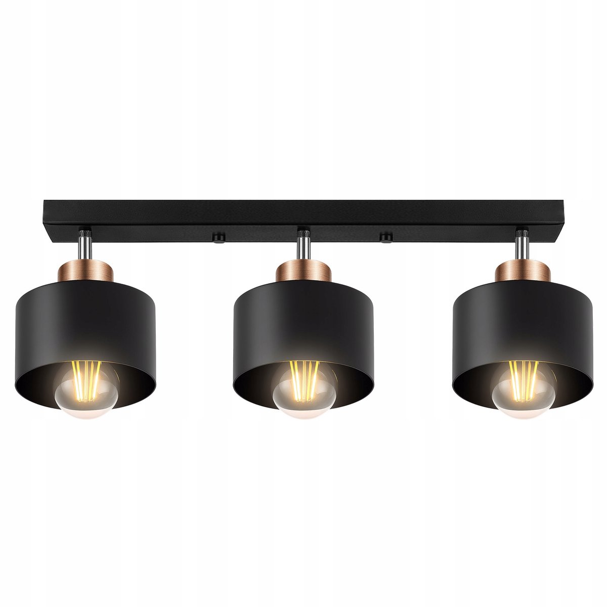 Moderne Zwarte Hanglamp met Koperen Accent - 3xE27 - Loft Stijl