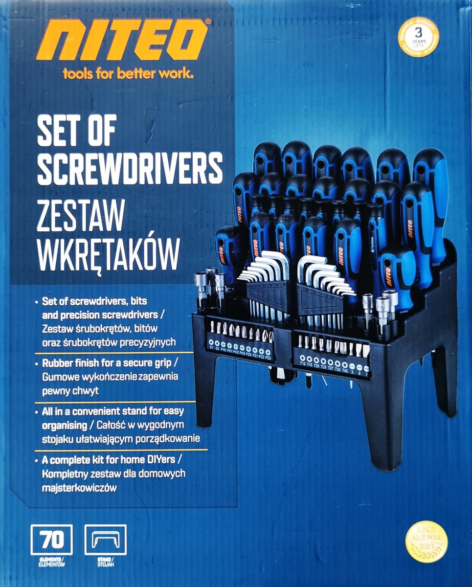Niteo 70-delige schroevendraaierset met bits en standaard