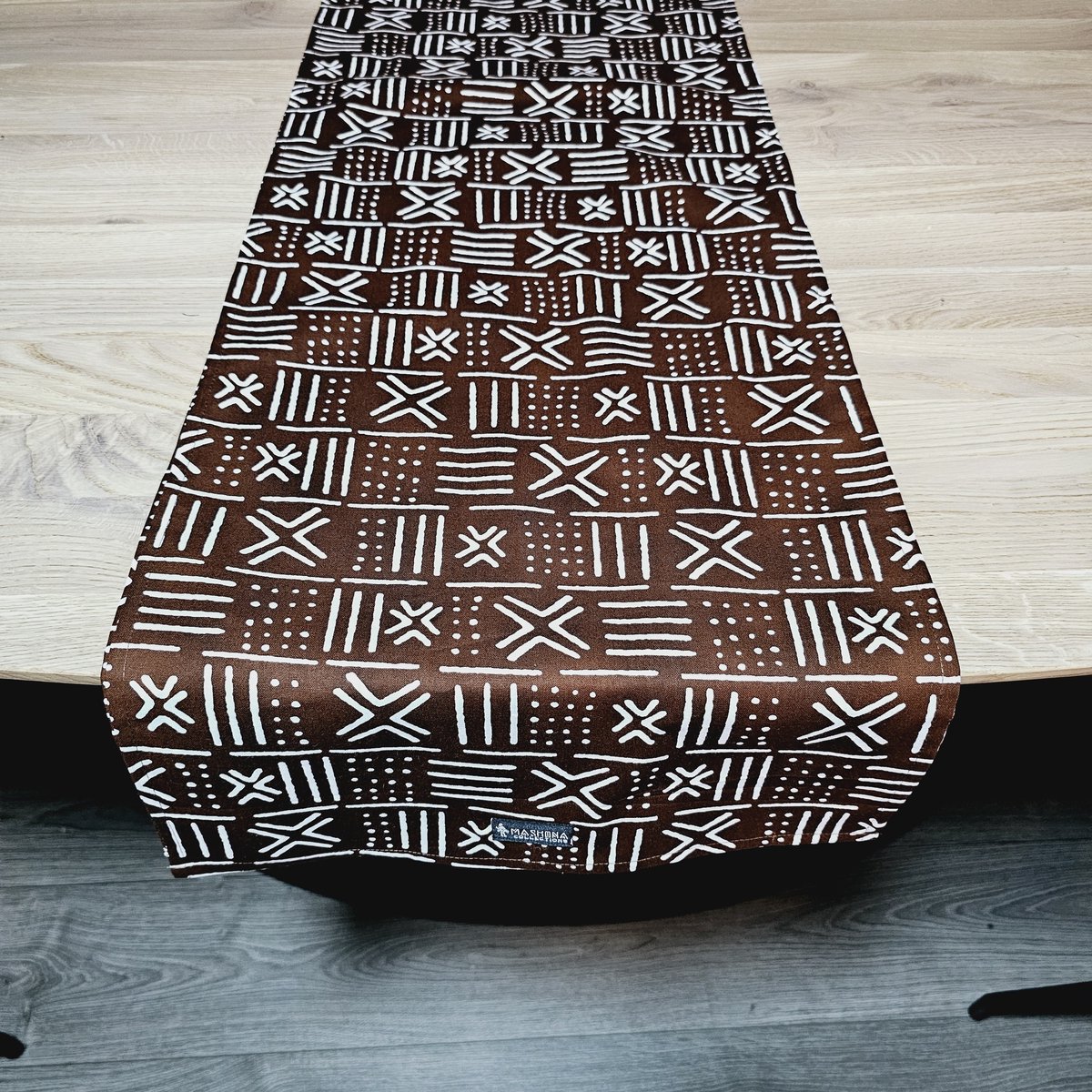 Tafelloper | 160x35cm | Handgemaakte Afrikaanse Print "Mudcloth" Bogolan Geïnspireerde Print Tafelloper Gemaakt van 100% Afrikaanse Print Stof