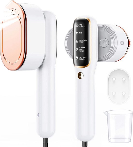 VIONEA - Kledingstomer - Reisstrijkijzer - 5 Stoomstanden - Luxe LCD display - Snelle opwarmtijd 15 sec - 90° Roteerbare stoomkop - Handstomer - Ontkreuker - Mini Strijkijzer - Compact en draagbaar - Stoomapparaat kleding - Stomer - Wit - Moederdag