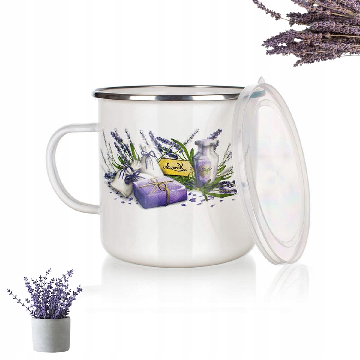 Banquet Lavender Emaille Mok met Deksel 0.9L - Stijlvol en Duurzaam