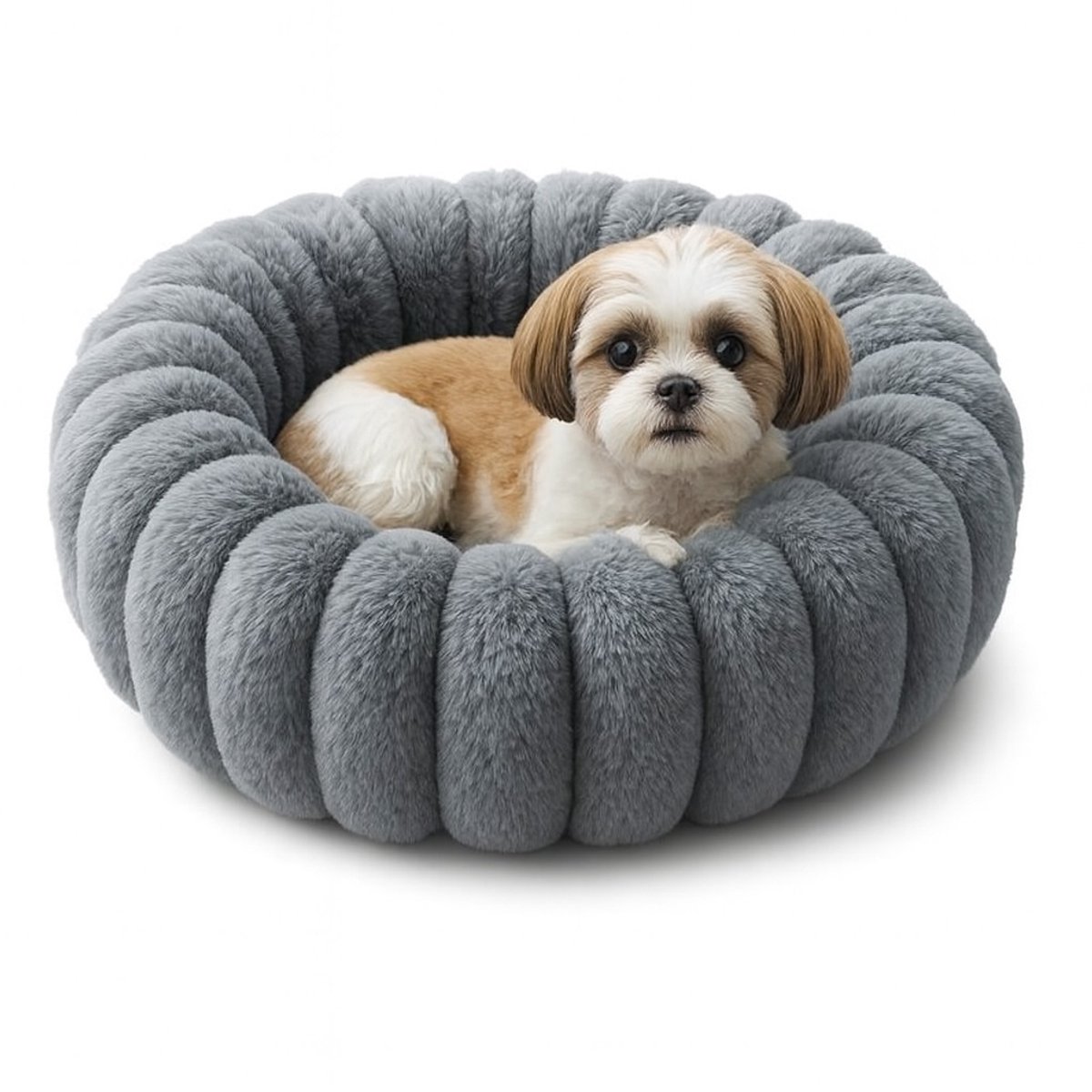 Pecco Ronde mand kleine hond - Kattenmand - 45 cm - Zachte pluche dons - Grijs rib
