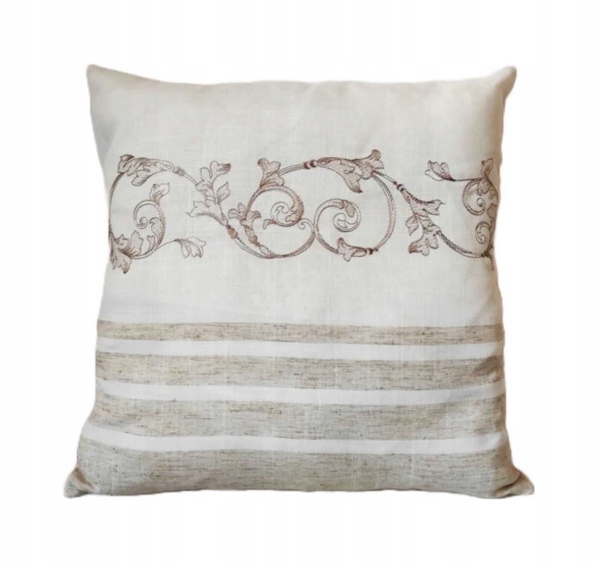 Decoratieve Kussenhoes 45x45cm - Geborduurd met Bloemen, Beige/Ecru
