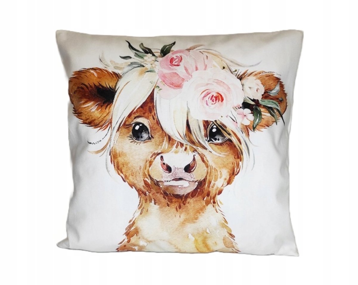 Decoratieve Kussensloop 45x45cm Folk Koe Rozen - Zachte Velours