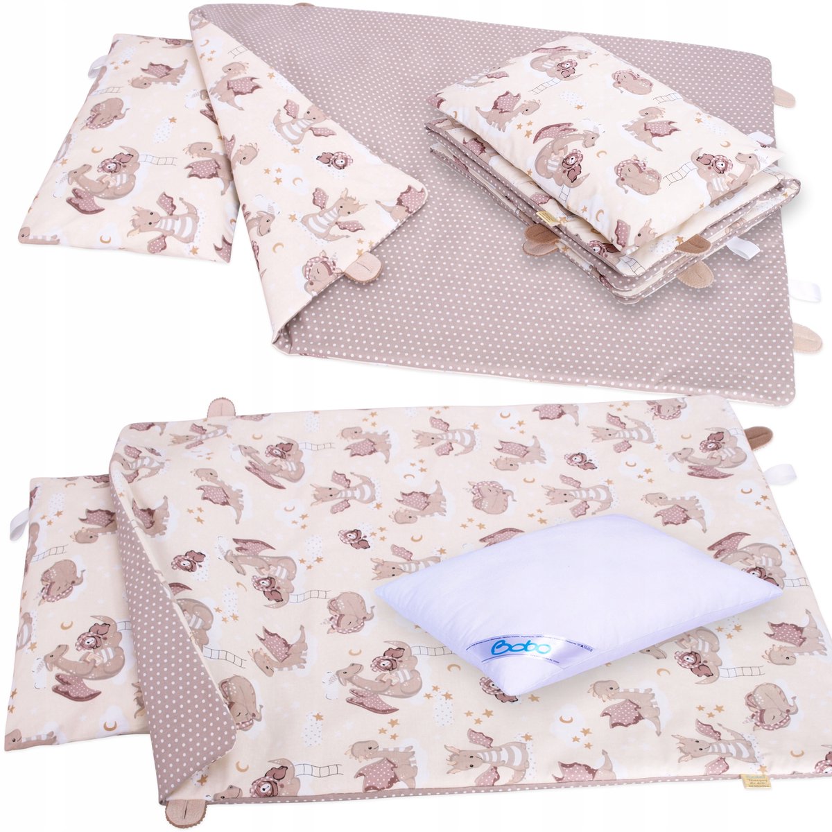 BOBO Kinderbeddengoed 100x160 cm, Dubbelzijdig, Met Vulling & Decoratieve Sluitingen