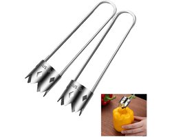 2-stuks Fruitontpitmachine van roestvrij staal - Rode paprika zaadverwijderaar - Groentezaadverwijderaar - Multifunctionele zaadverwijderaar - Kitchen Aid Tool - Geschikt voor appels, peren, paprika's, ananas en groenten - Zilver