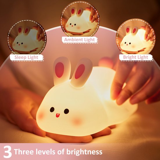 Groot gezicht konijn nachtlampje - schattige siliconen konijnenlamp - bedlamp - schattige dierenkamerdecoratielamp - babynachtlampje - USB oplaadbaar - geschikt voor de kinderkamer, slaapkamer, woonkamer, verjaardagscadeau voor kinderen - Wit van Merkloos — afbeelding 4