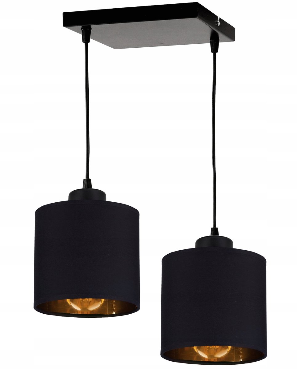 Zwarte hanglamp met gouden binnenrand, 2xE27