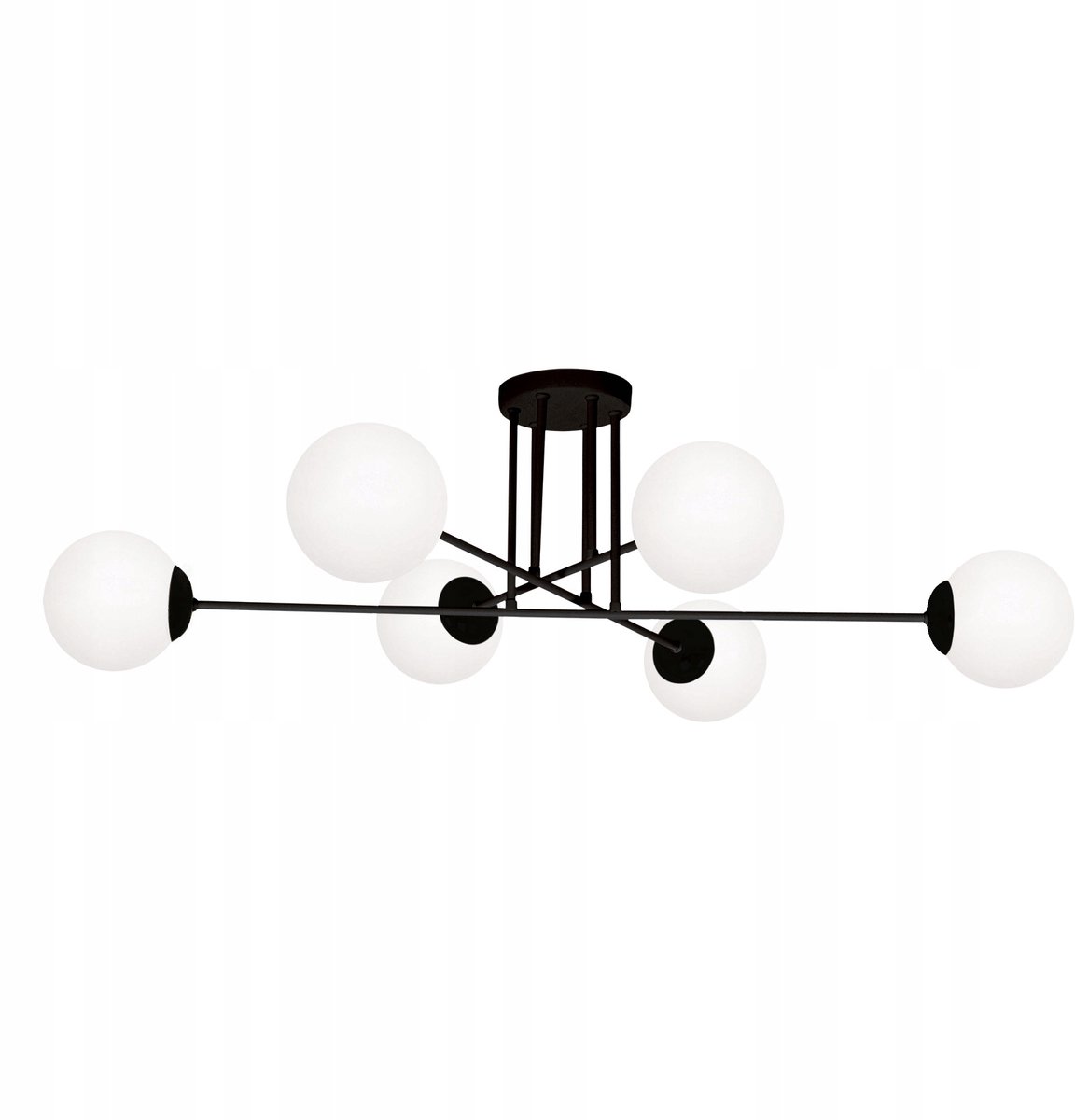 Elegante Zwarte Plafondlamp met Glazen Kappen - 6 Lichtpunten