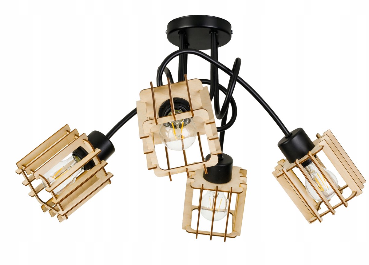 Hanglamp Loft Hout E27 Zwart - 4 lichtpunten