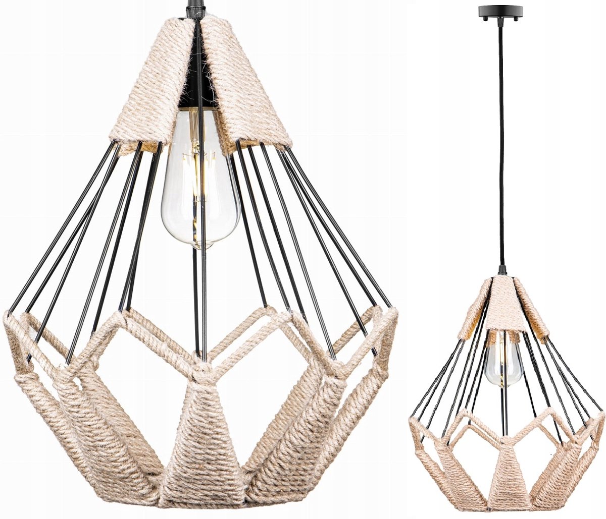Luxe Geo Boho Hanglamp Diamant Draad Zwart - Grote Loft Stijl