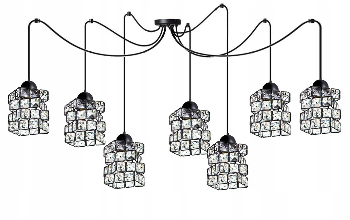 SPELL Hanglamp Zwart Kristal E27 7x60W - Stijlvolle Verlichting