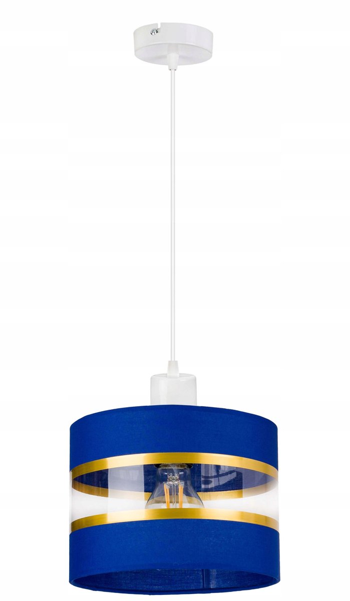 Hanglamp met stoffen kap, E27 fitting, goud/blauw
