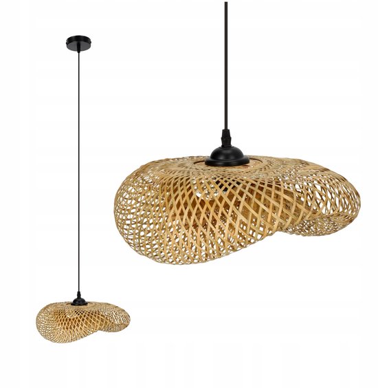Boho Solar Pendant Light Natural Braided Baskets Style LED Warm White Cold H 30cm